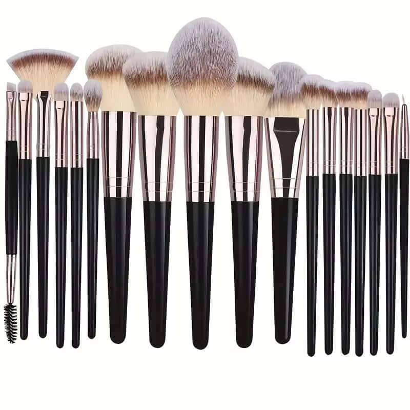 Set de 18 pinceaux maquillage professionnels avec manches noirs et dorés