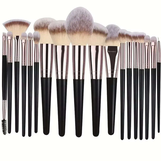 Set de 18 pinceaux maquillage professionnels avec manches noirs et dorés